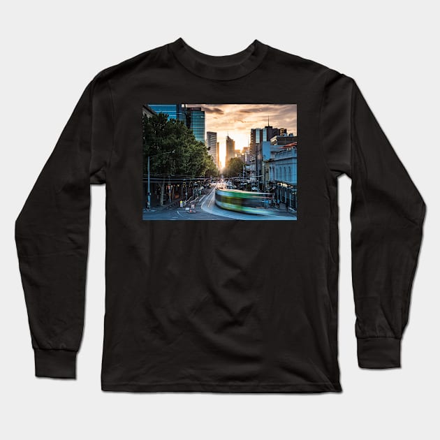 Melbourne Tram at Sunset Long Sleeve T-Shirt by LukeDavidPhoto